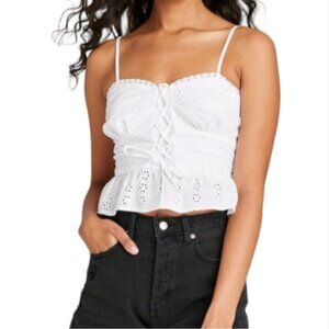 Wild Fable Strappy Lace Up Eyelet Embroidered Peplum Tank Top size M